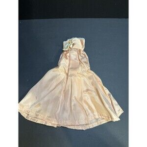 Vintage Peach Satin Barbie Doll Gown with Lace Trim & Floral Accent – Unbranded
